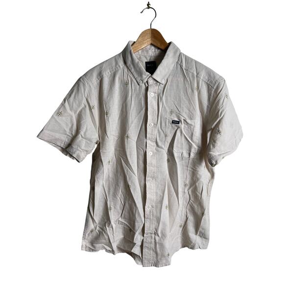RVCA Mens Size M Oxford Short Sleeve Button Down With Embroidered Print Shirt - Picture 1 of 6